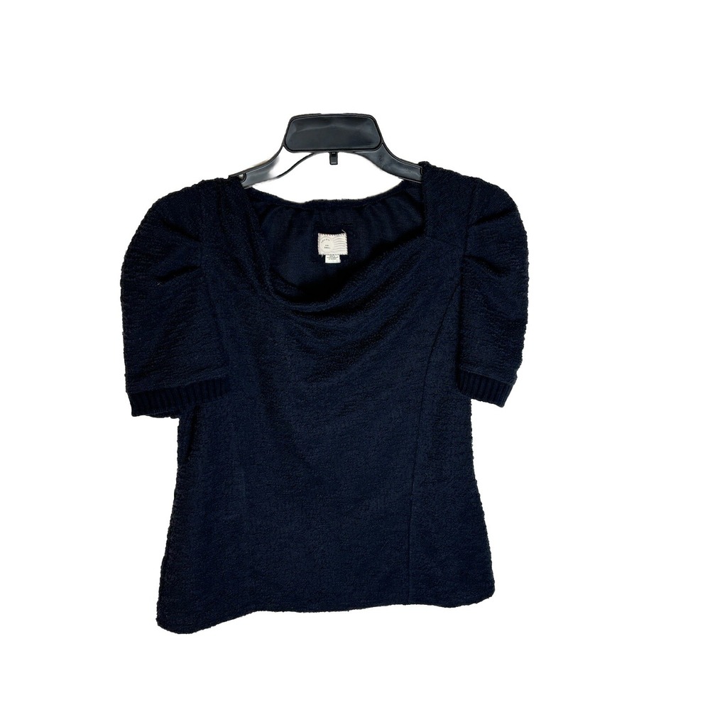Postmark By Anthropologie S Navy Short Sleeve Textured Gathered Neck Top